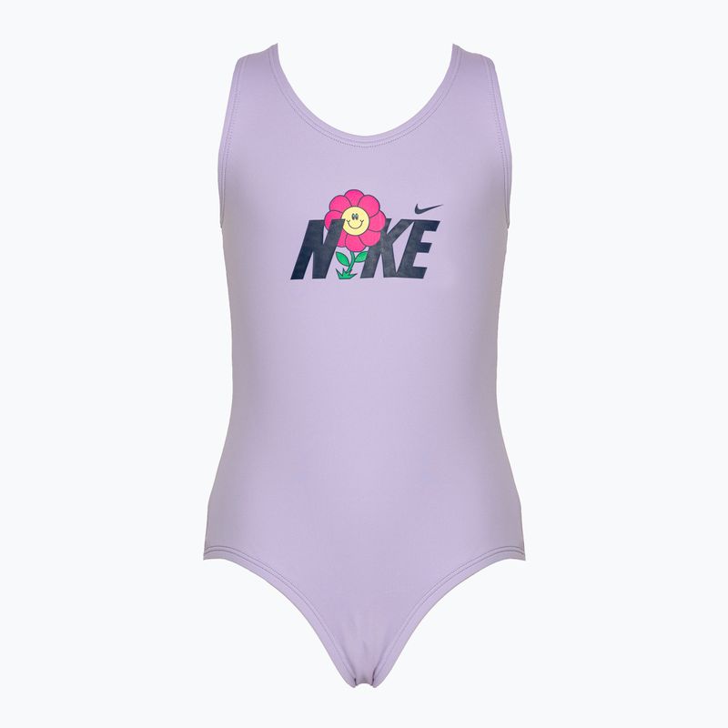 Costum de baie dintr-o bucată pentru copii Nike Multi Logo U-Back lilac bloom