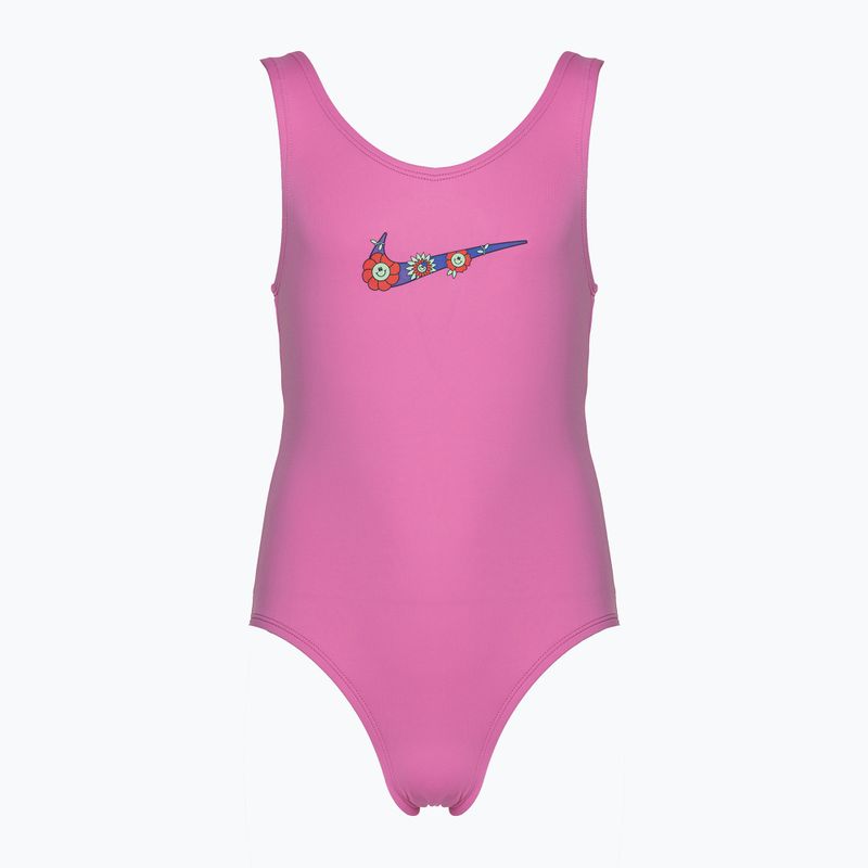 Costum de baie dintr-o bucată pentru copii Nike Multi Logo U-Back playful pink