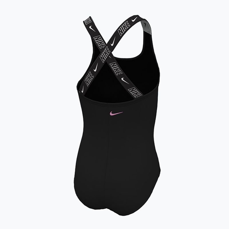 Costum de baie dintr-o piesă pentru copii Nike Swim Girls Logo Tape Crossback black/playful pink/white/playful pink 2