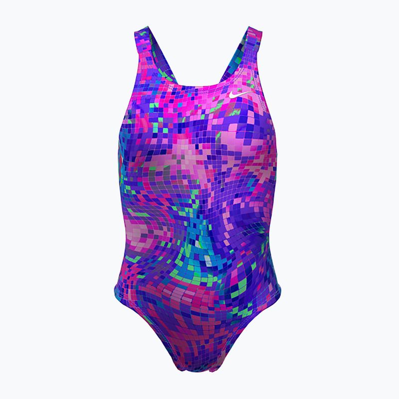 Costum de baie dintr-o piesă pentru copii Nike Hydrastrong Multi Print Fastback persian violet