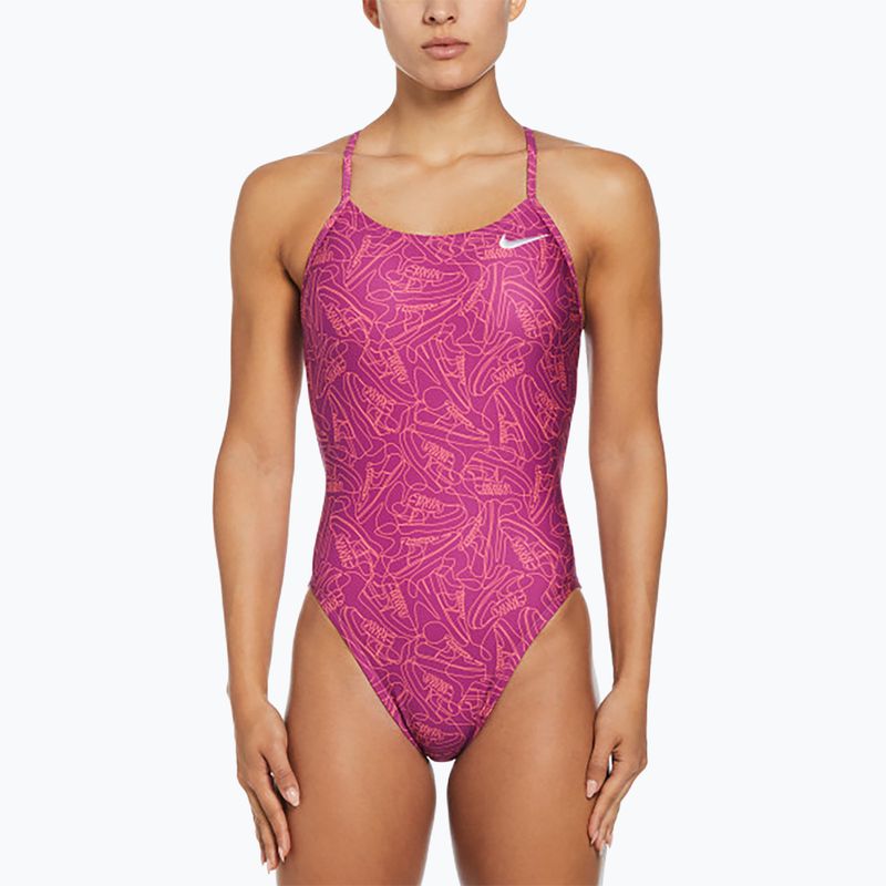 Costum de baie dintr-o piesă pentru femei Nike Hydrastrong Multi Print Cutout hot fuchsia