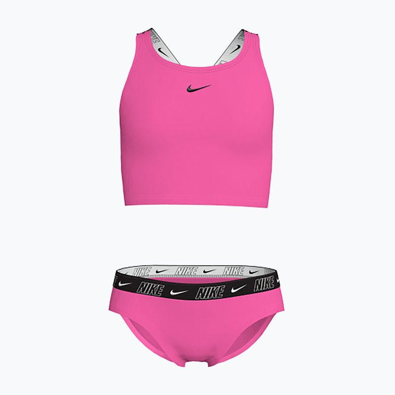 Costum de baie din două piese pentru copii Nike Logo Tape Crossback Midkini hyper pink