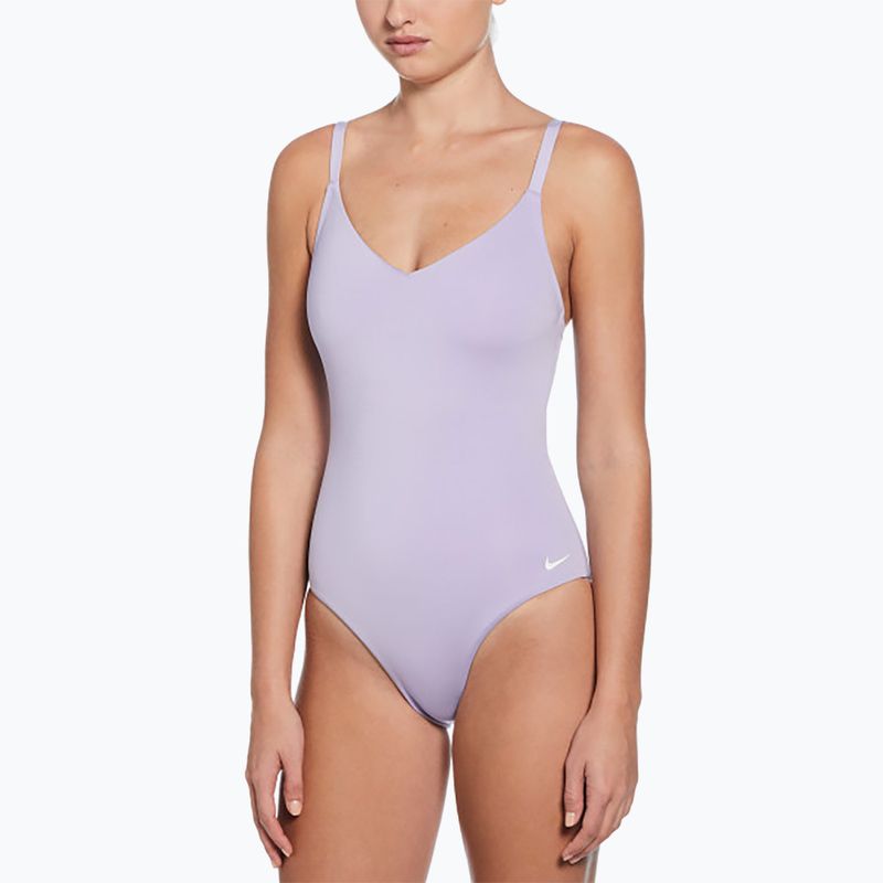 Costum de înot dintr-o piesă pentru femei Nike Essential V-Neck hydrangeas