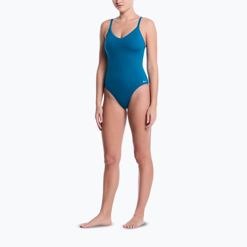 Costum de înot întreg pentru femei Nike Essential V-Neck green abyss 2