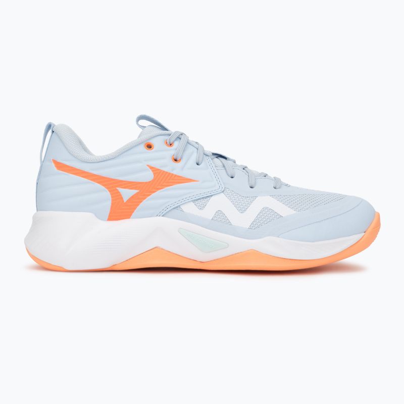 Încălțăminte de volei pentru femei Mizuno Wave Momentum Pro blue finch/lava orange/flamingo coral 2