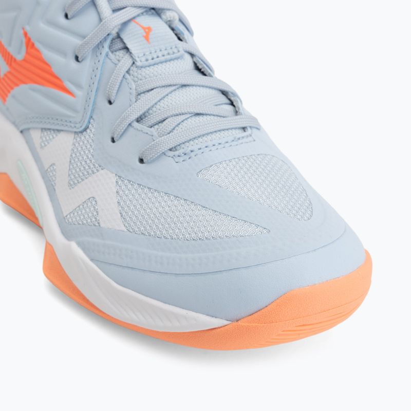 Încălțăminte de volei pentru femei Mizuno Wave Momentum Pro Mid blue finch/lava orange/flamingo coral 7
