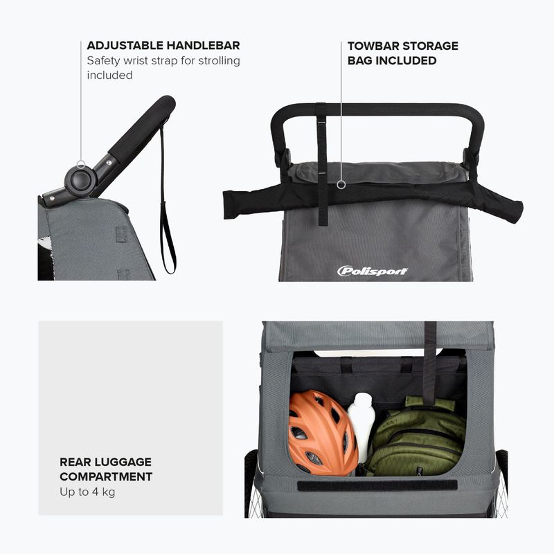 Remorcă pentru bicicletă Polisport Kids Trailer&Stroller black/grey 3
