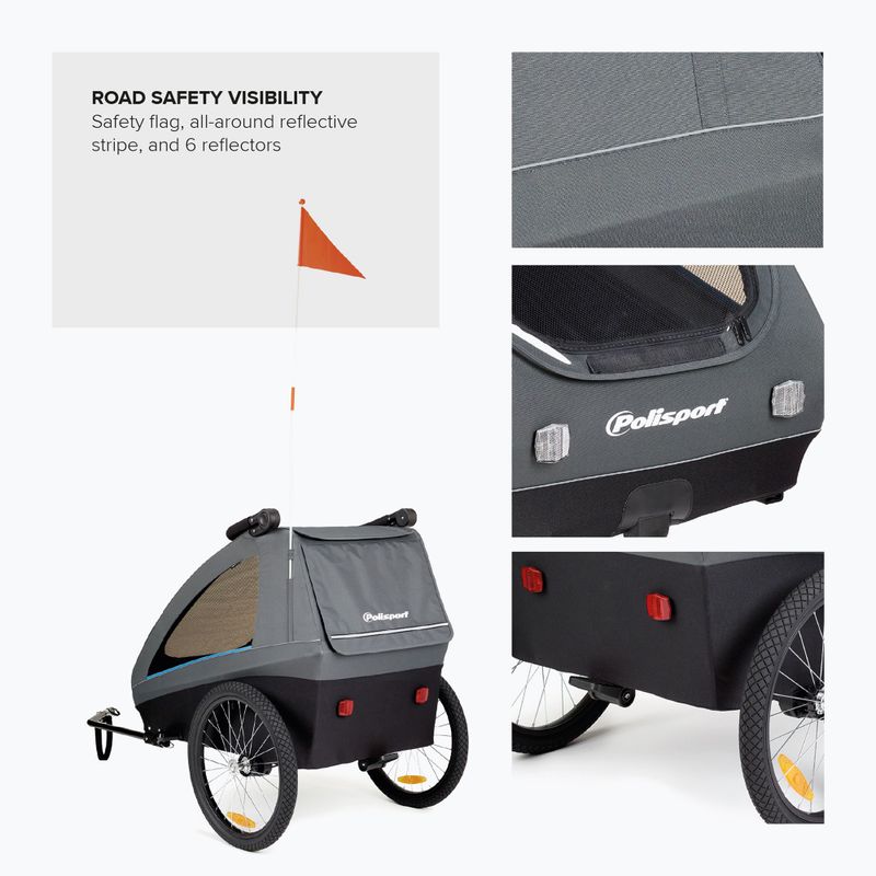 Remorcă pentru bicicletă Polisport Kids Trailer&Stroller black/grey 5