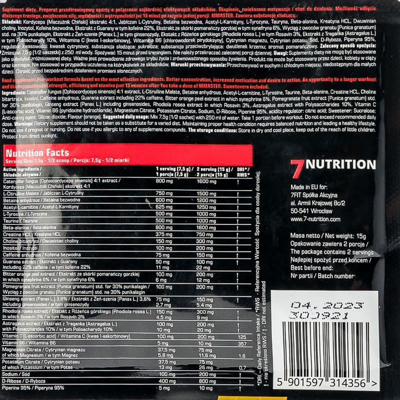 Pre-antrenament 7Nutrition MMASTER 15g plic portocaliu 7Nu000321 2