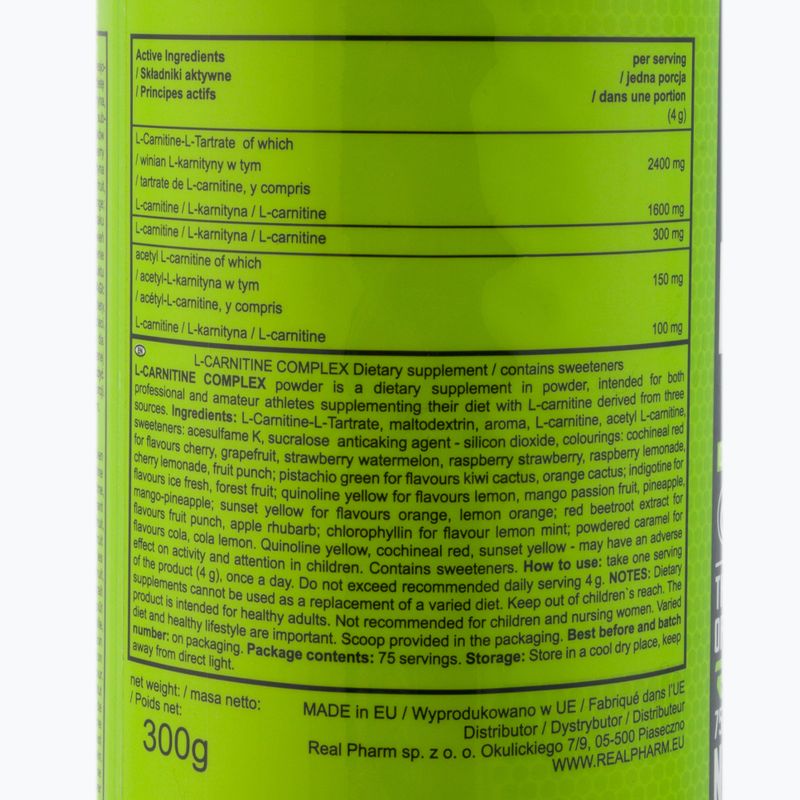 L-Carnitine Complex Real Pharm arzător de grăsimi 300g zmeură-frunze 703767 2