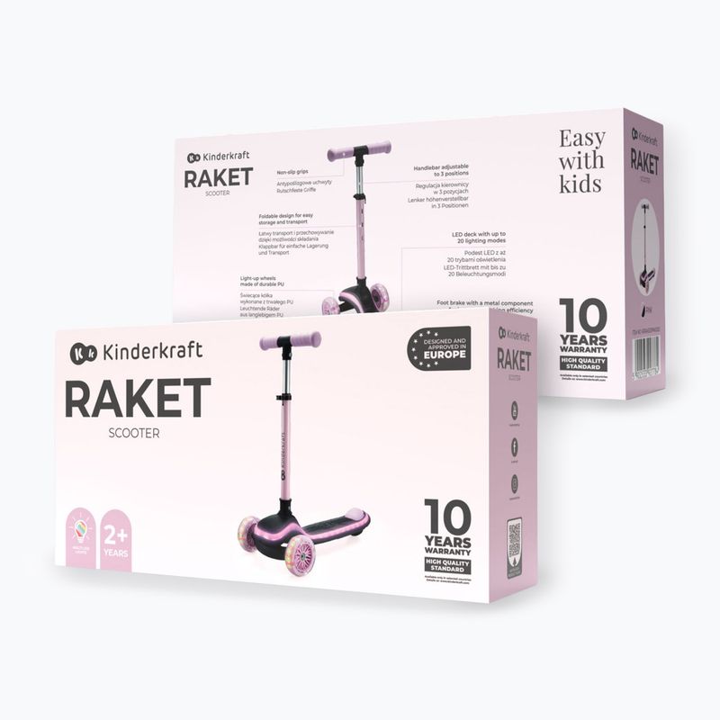 Trotinetă cu trei roți pentru copii Kinderkraft Raket pink 8