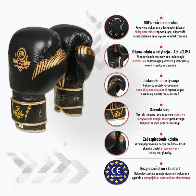 Mănuși de box din piele naturală Bushido, negru, B-2v13-10oz 15