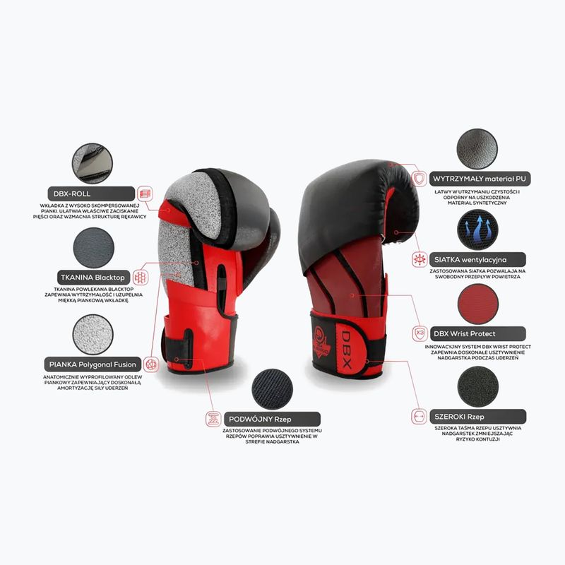 Mănuși de box DBX BUSHIDO "Hammer - Red" Muay Thai negre/roșii 14