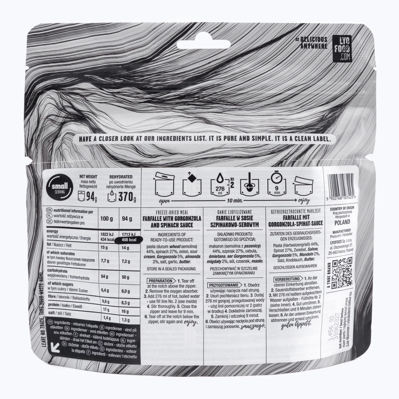 Alimente liofilizate LYOFOOD Farfalle cu spanac și sos de brânză LF-7425 2