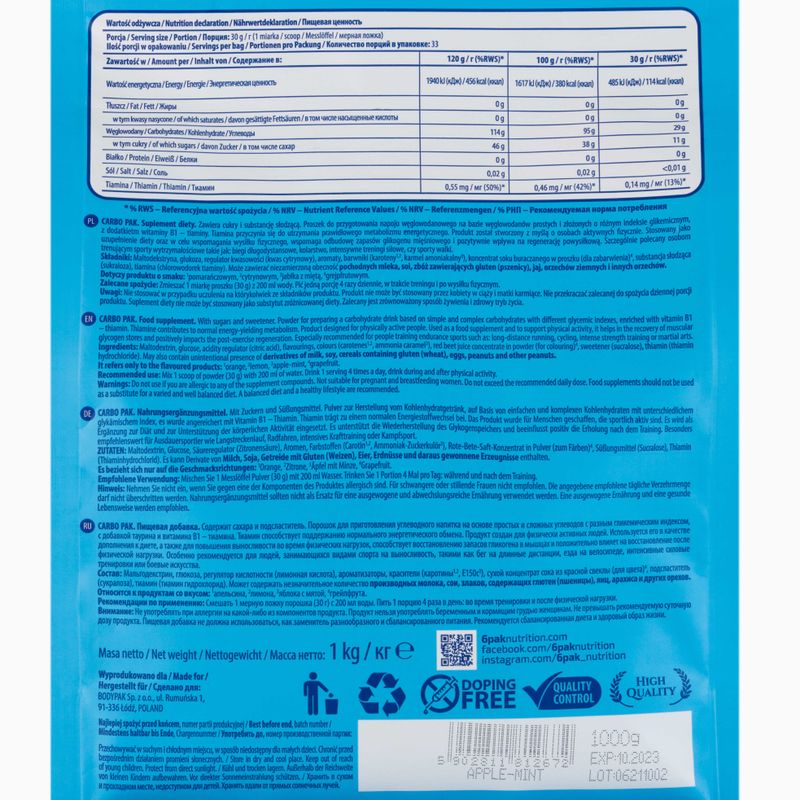 Carbo Pak 6PAK Carbohidrați 1000g mere-mentă PAK/212#JABMI 2