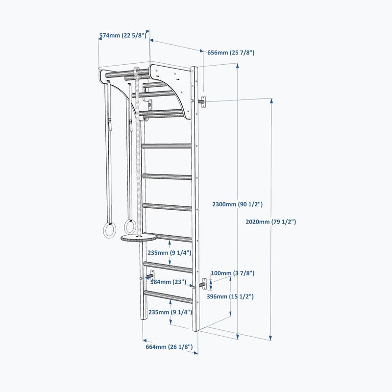 Scară de gimnastică BenchK 212W+A204 white matte/oak 8
