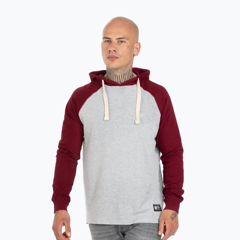 Hanorac pentru bărbați Pitbull West Coast Hooded Small Logo grey/burgundy