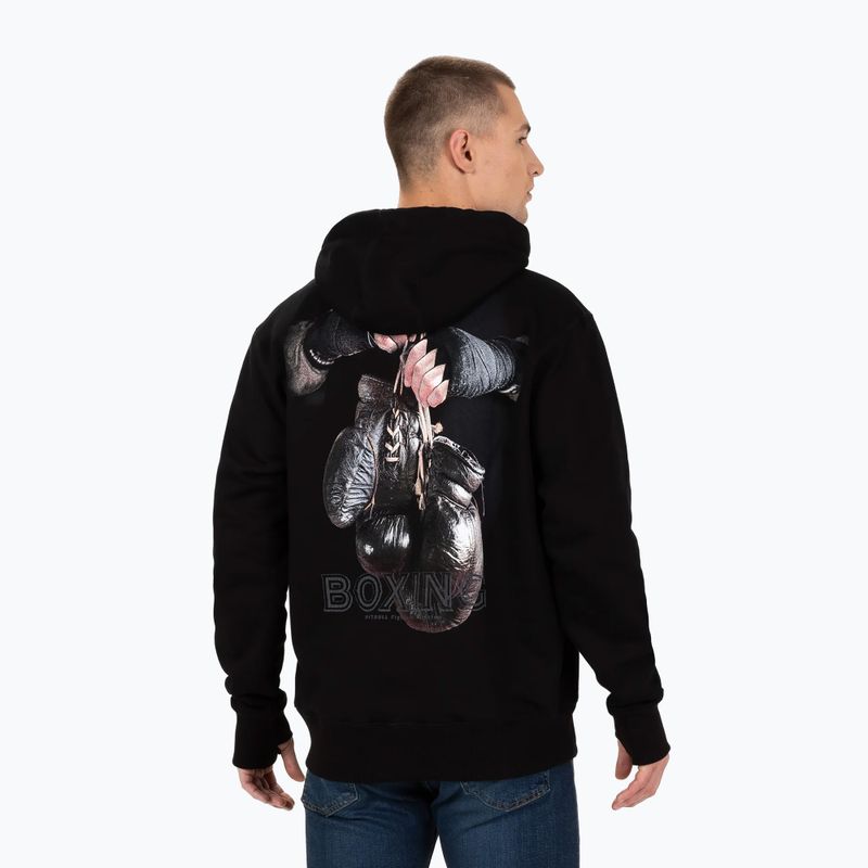 Tricou cu glugă cu glugă negru pentru bărbați Pitbull West Coast Boxing FD cu glugă