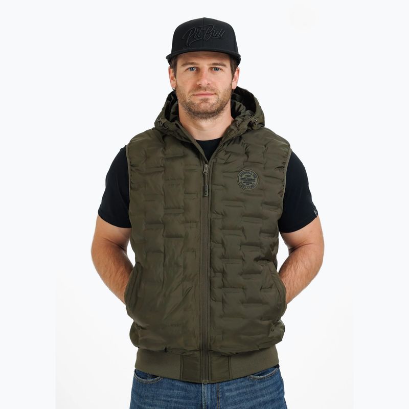 Vestă pentru bărbați Pitbull Carver Quilted Hooded olive