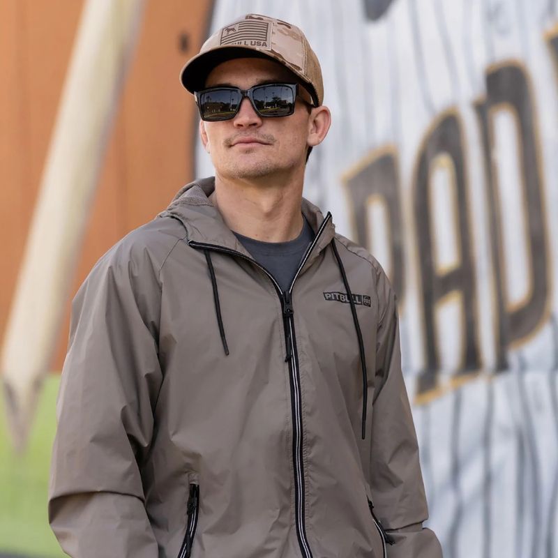 Geacă pentru bărbați Pitbull Athletic Logo Nylon Hooded taupe 14