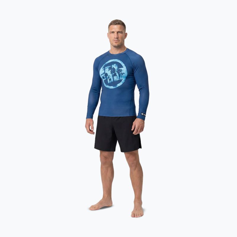 Rashguard cu mânecă lungă pentru bărbați Pitbull Rashguard Logo Palms blue 2