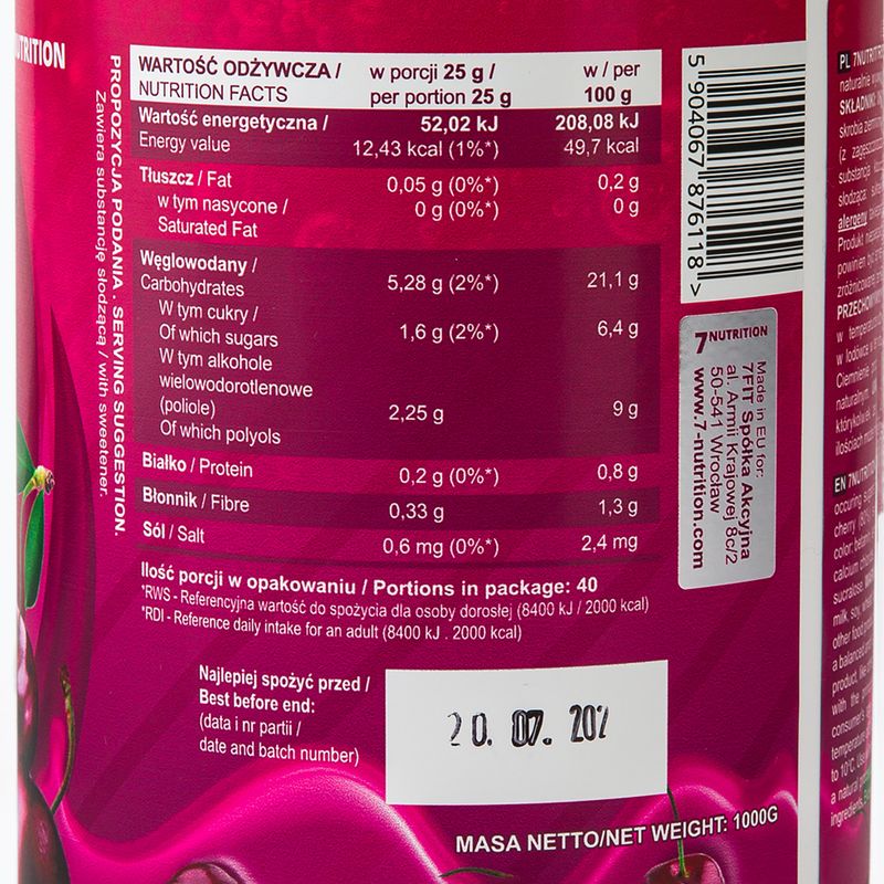 Dulceață 7Nutrition JAM 1000g cireșe 7Nu000473 3