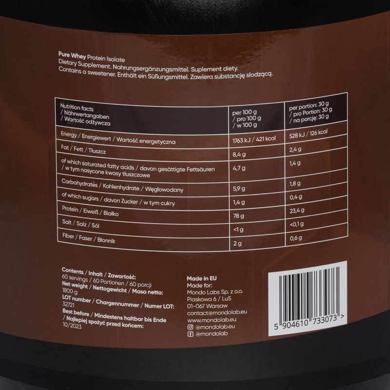 Pure Whey MONDOLAB Protein Isolate 1800g ciocolată dublă MND003 2