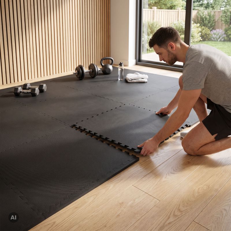 Covoraș de protecție XTREXO Puzzle 6 elemente negru 7