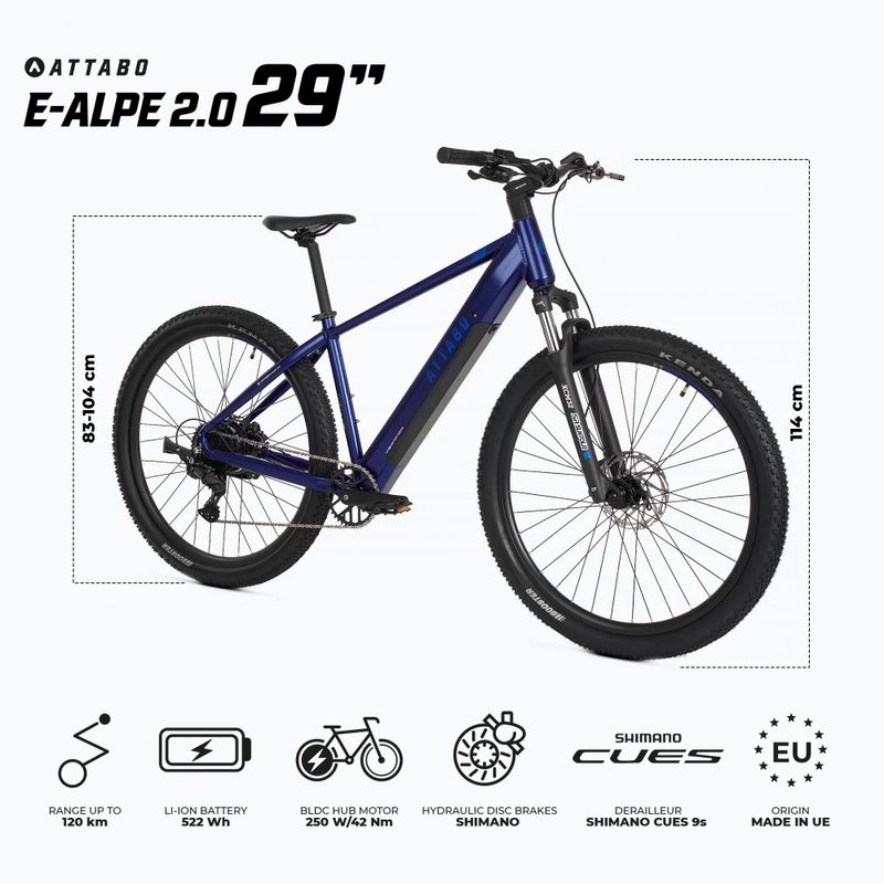 Bicicletă electrică ATTABO E-ALPE 2.0 29" 36V 14,5Ah 504Wh albastru 2