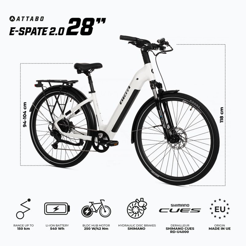 Bicicletă electrică ATTABO E-SPATE 2.0 28" 36V 15Ah 540 Wh alb 2