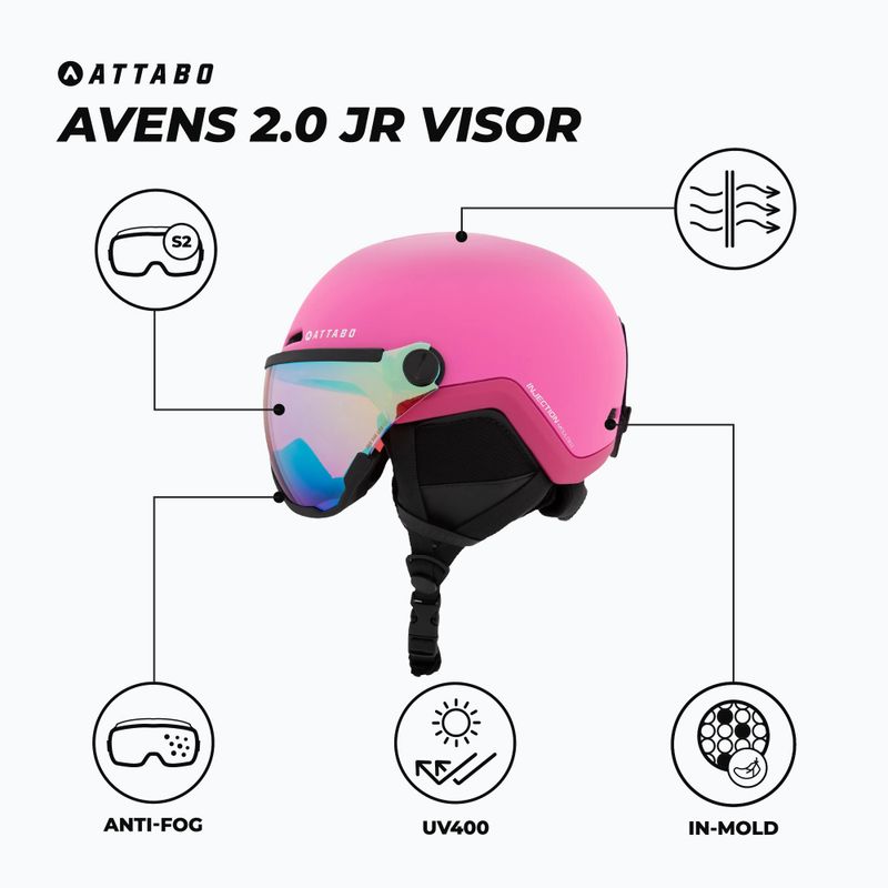 Cască de schi pentru copii ATTABO Avens 2.0 Jr Visor pink 2