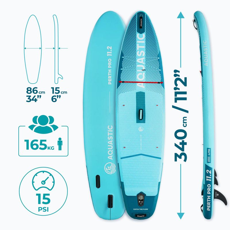 Set placă SUP gonflabilă AQUASTIC Perth Pro 11'2" all-round green 19