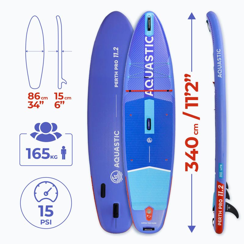 Set placă SUP gonflabilă AQUASTIC Perth Pro 11'2" all-round blue 21