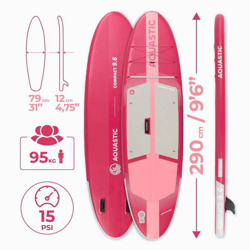 Placă SUP AQUASTIC Compact 9'6" roz 17