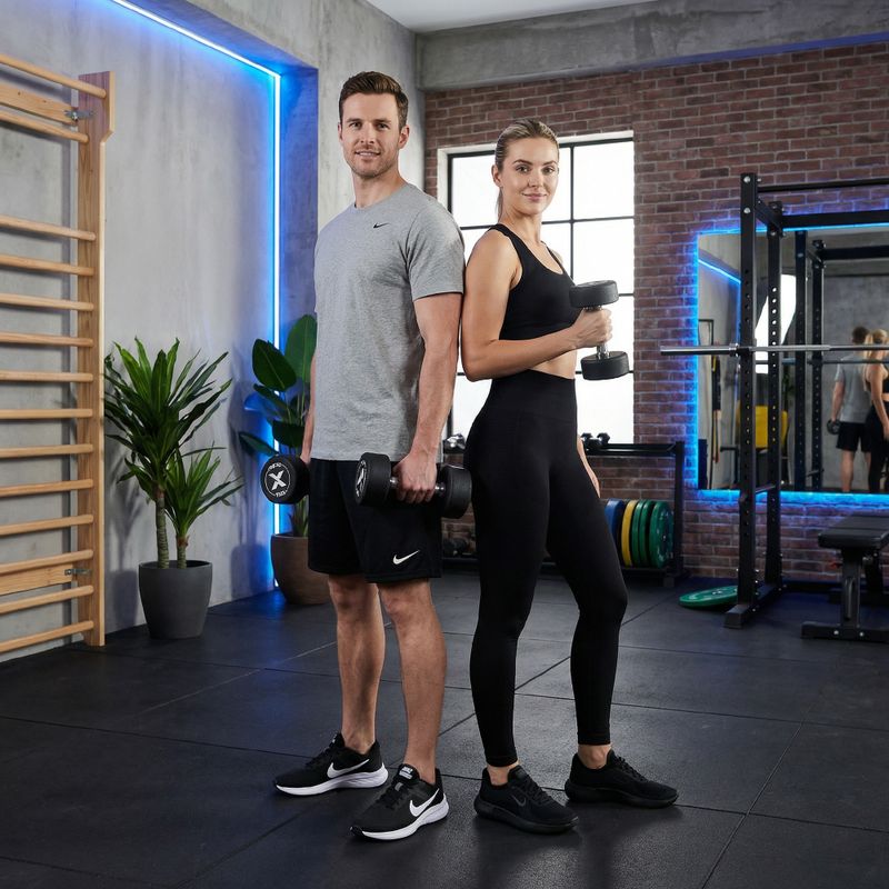 Gantera din fontă cauciucată XTREXO Pro 12 kg black 5