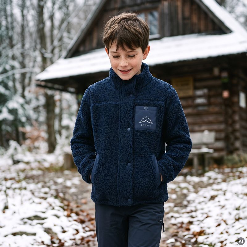 Hanorac fleece pentru copii KADVA Rodvik JR albastru închis 11