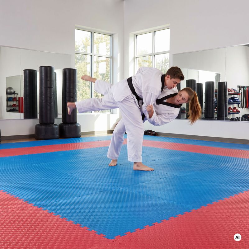 Covoraș HOOK FIGHTING x Jen Yau puzzle tatami cu certificat World Taekwondo Federation albastru 3
