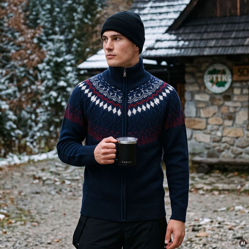 Pulover pentru bărbați Woolcano SWT1093 Granatrowy/Kremowy 11