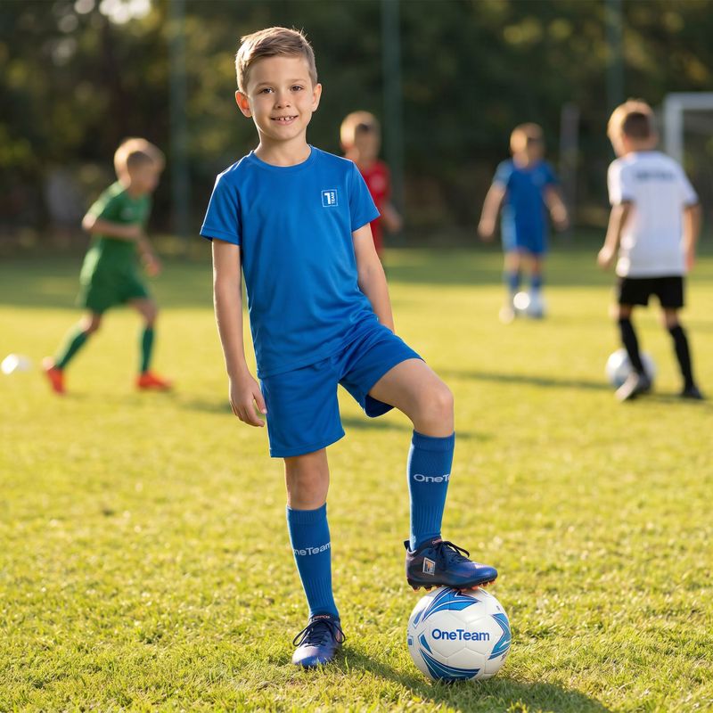 Set fotbal pentru copii OneTeam Precision Set tricou și pantaloni scurți albastru 13