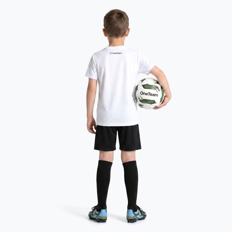 Set fotbal pentru copii OneTeam Precision Set tricou și pantaloni scurți alb 3