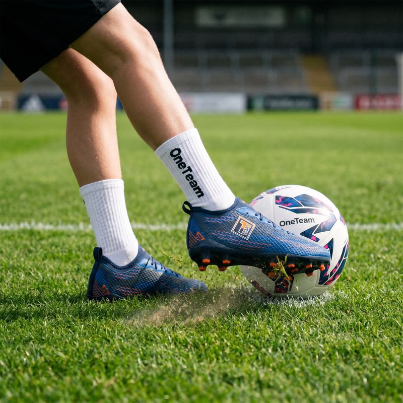 Șosete de fotbal pentru copii OneTeam Precision Grip non-slip 2-pack white 8
