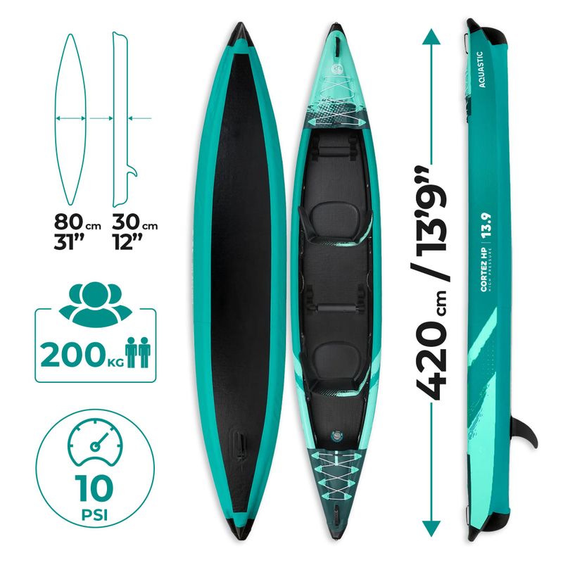 Caiac gonflabil de înaltă presiune 2-persoane AQUASTIC Cortez 13'9" 420 cm verde 22