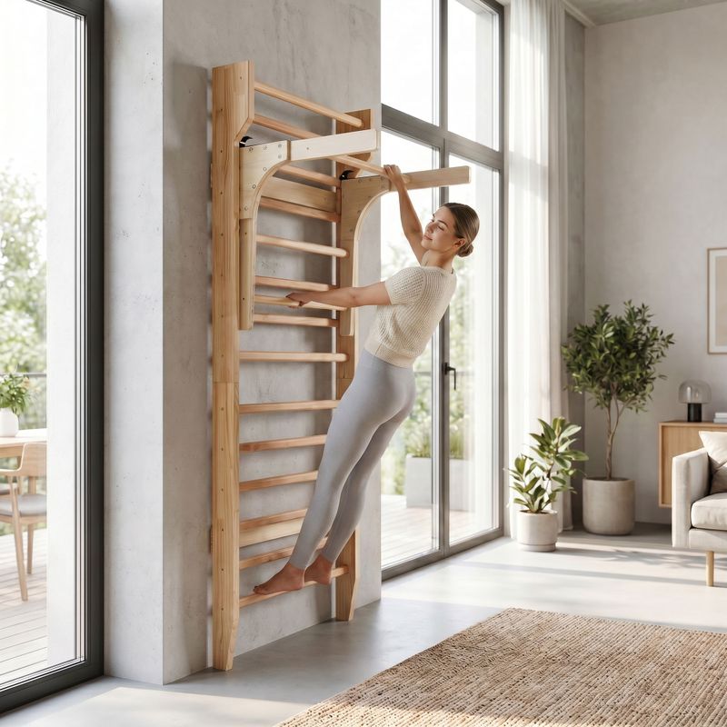 Scară gimnastică cu bară XTREXO LW100 wooden 12