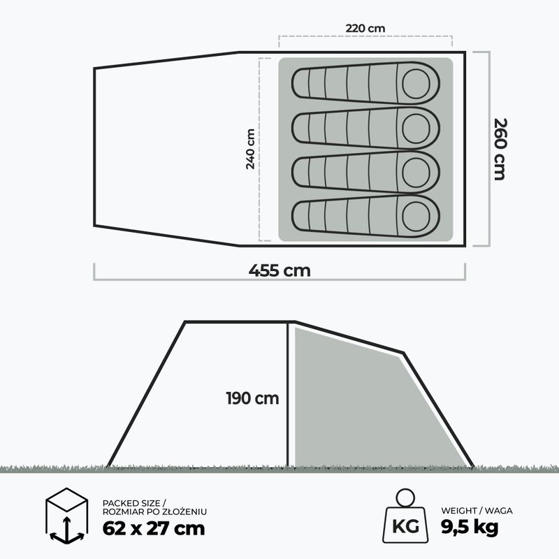 Cort de camping pentru 4-persoane KADVA Kavio 4.1 verde 18