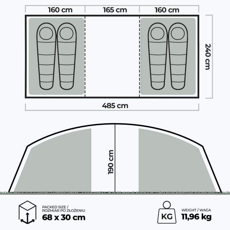 Cort de camping pentru 4-persoane KADVA Kavio 4.2 verde 22