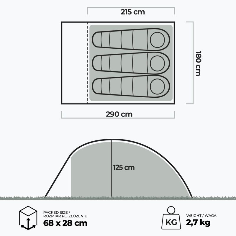 Cort de camping pentru 3-persoane KADVA Expedit 3 pro verde 22
