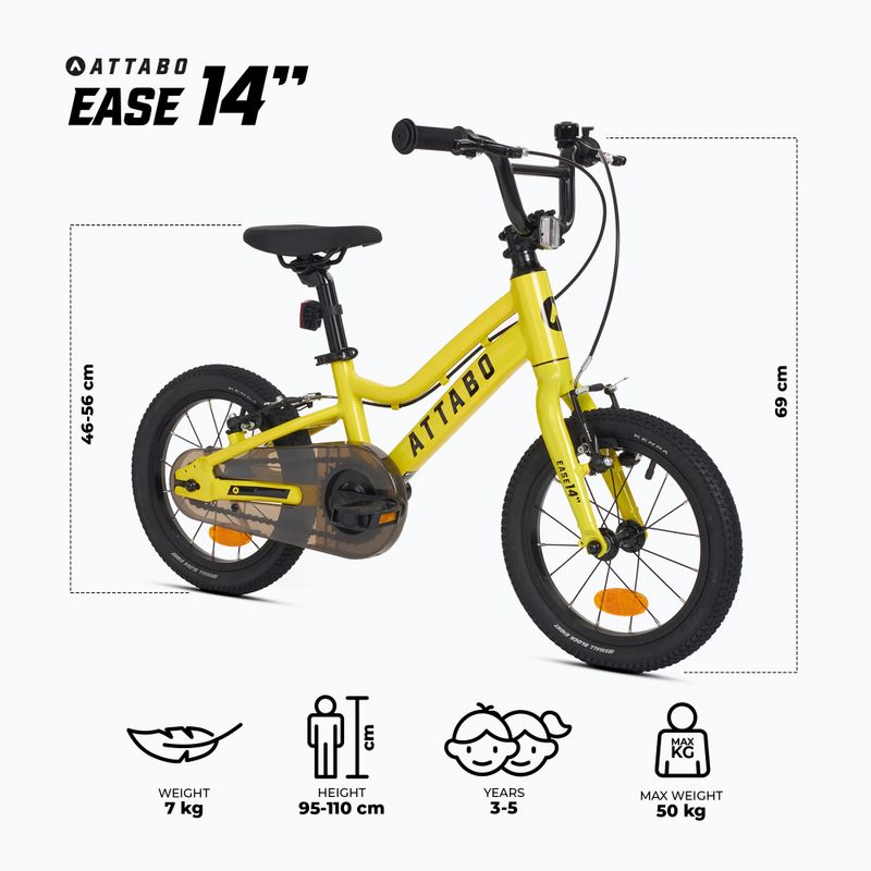 Bicicletă pentru copii ATTABO EASE 14" galbenă 2