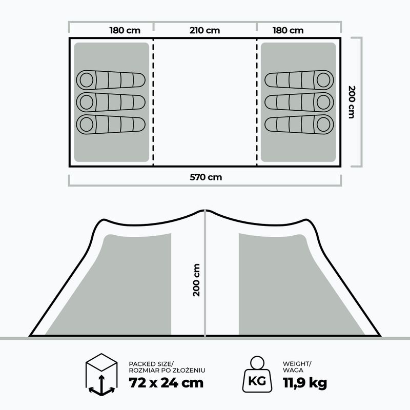 Cort de camping KADVA Kavio 6 plus gri 2