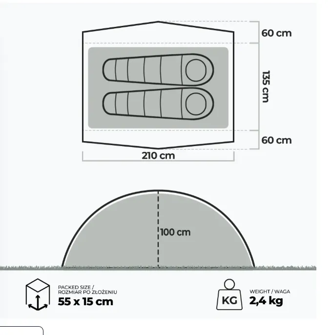 Cort de trekking ultra-ușor 2-persoane KADVA EXPEDIT 2 PRO gri-verde 13