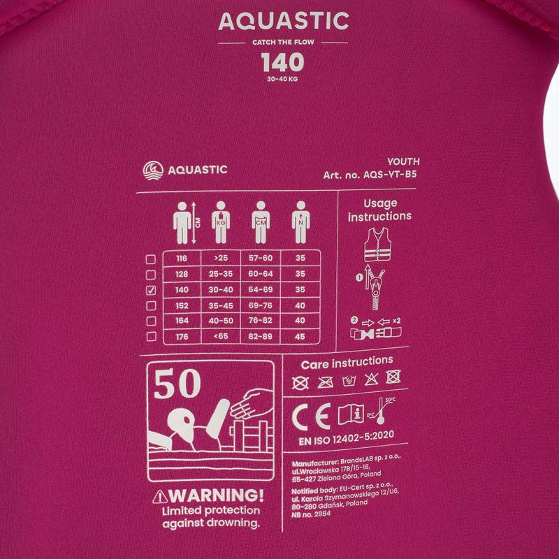 Vestă de siguranță pentru copii AQUASTIC Youth 50N roz 6
